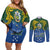 Solomon Islands Couples Matching Off Shoulder Short Dress and Long Sleeve Button Shirt The Guardians-Tribal Crocodile and Shark Melanesian Tattoo