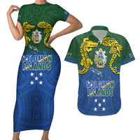 Solomon Islands Couples Matching Short Sleeve Bodycon Dress and Hawaiian Shirt The Guardians-Tribal Crocodile and Shark Melanesian Tattoo LT03 Green - Polynesian Pride