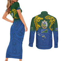 Solomon Islands Couples Matching Short Sleeve Bodycon Dress and Long Sleeve Button Shirt The Guardians-Tribal Crocodile and Shark Melanesian Tattoo LT03 - Polynesian Pride