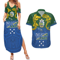 Solomon Islands Couples Matching Summer Maxi Dress and Hawaiian Shirt The Guardians-Tribal Crocodile and Shark Melanesian Tattoo LT03 Green - Polynesian Pride
