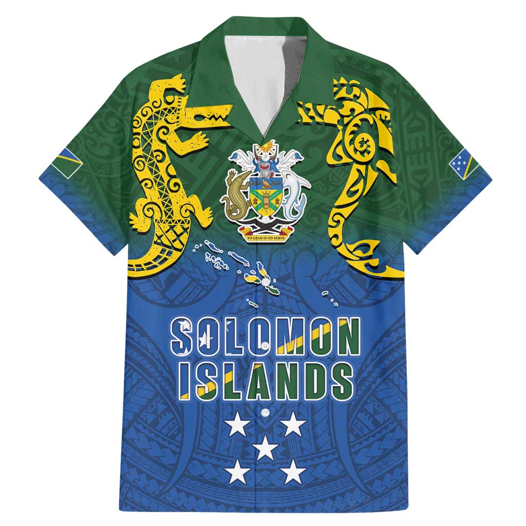 Solomon Islands Family Matching Mermaid Dress and Hawaiian Shirt The Guardians-Tribal Crocodile and Shark Melanesian Tattoo LT03 Dad's Shirt - Short Sleeve Green - Polynesian Pride