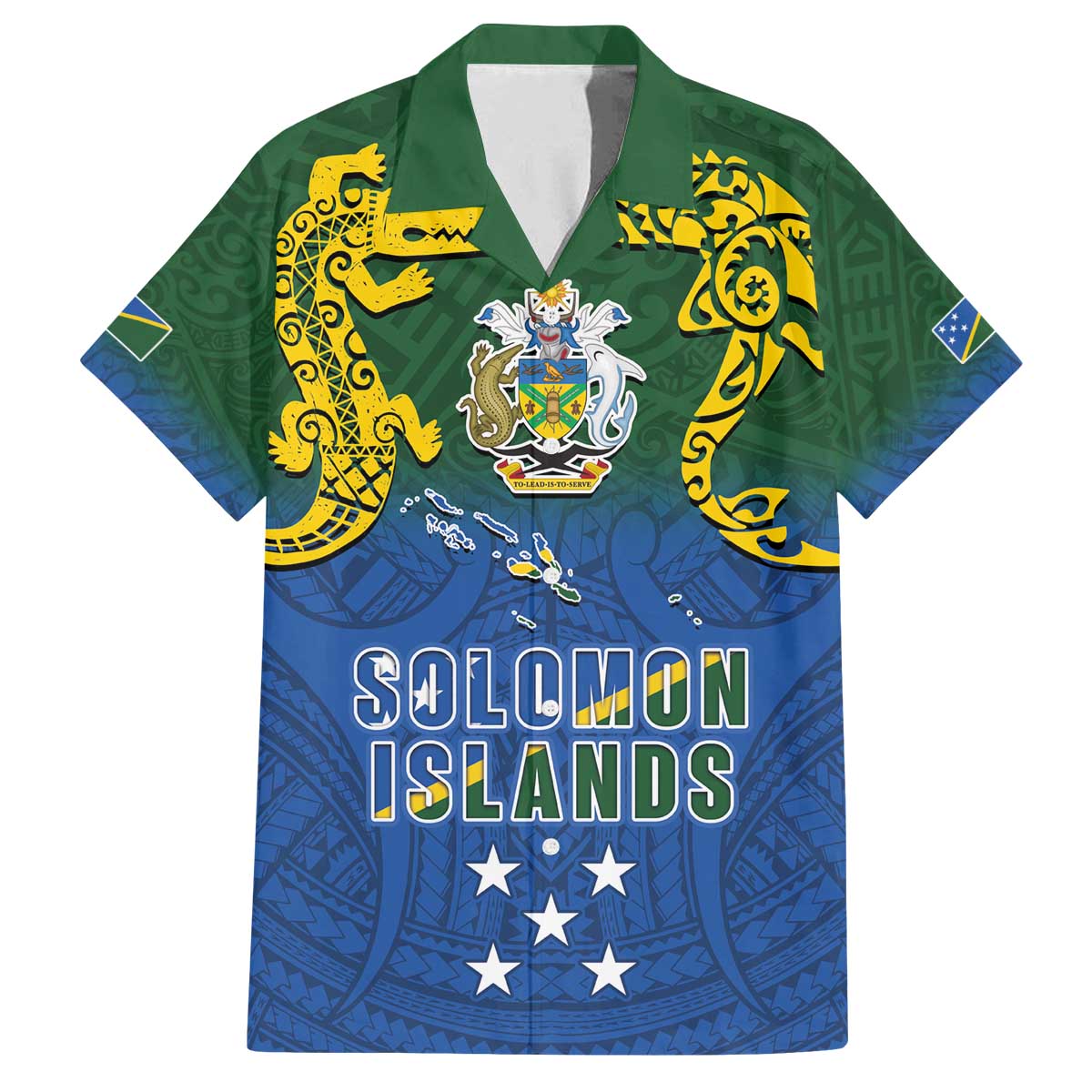 Solomon Islands Family Matching Off The Shoulder Long Sleeve Dress and Hawaiian Shirt The Guardians-Tribal Crocodile and Shark Melanesian Tattoo LT03 Dad's Shirt - Short Sleeve Green - Polynesian Pride
