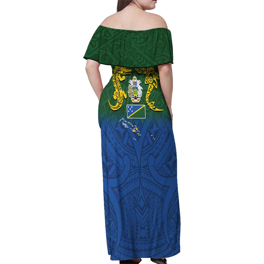 Solomon Islands Family Matching Off Shoulder Maxi Dress and Hawaiian Shirt The Guardians-Tribal Crocodile and Shark Melanesian Tattoo LT03 - Polynesian Pride