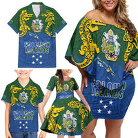 Solomon Islands Family Matching Off Shoulder Short Dress and Hawaiian Shirt The Guardians-Tribal Crocodile and Shark Melanesian Tattoo LT03 - Polynesian Pride