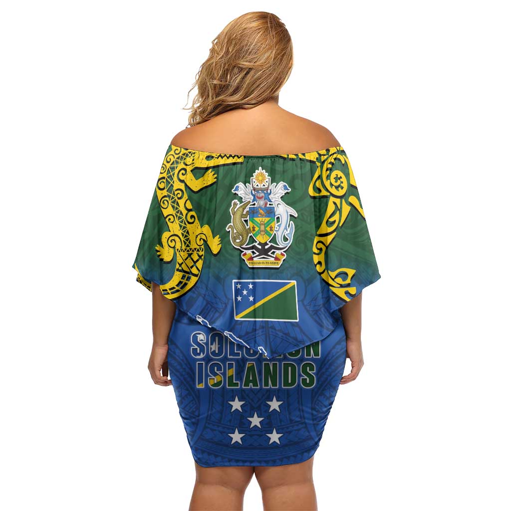 Solomon Islands Family Matching Off Shoulder Short Dress and Hawaiian Shirt The Guardians-Tribal Crocodile and Shark Melanesian Tattoo LT03 - Polynesian Pride