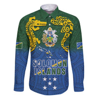 Solomon Islands Family Matching Short Sleeve Bodycon Dress and Hawaiian Shirt The Guardians-Tribal Crocodile and Shark Melanesian Tattoo LT03 Dad's Shirt - Long Sleeve Green - Polynesian Pride