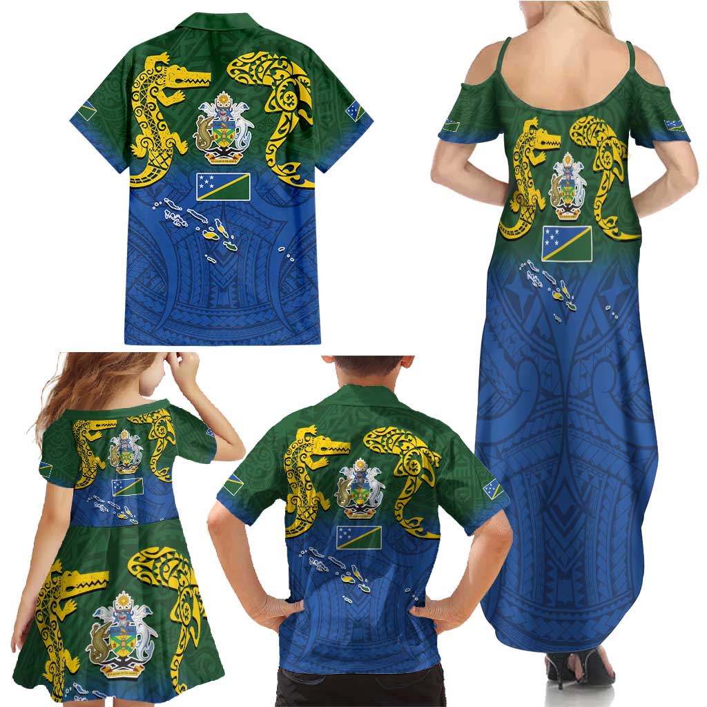 Solomon Islands Family Matching Summer Maxi Dress and Hawaiian Shirt The Guardians-Tribal Crocodile and Shark Melanesian Tattoo LT03 - Polynesian Pride
