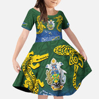 Solomon Islands Family Matching Tank Maxi Dress and Hawaiian Shirt The Guardians-Tribal Crocodile and Shark Melanesian Tattoo LT03 Daughter's Dress Green - Polynesian Pride