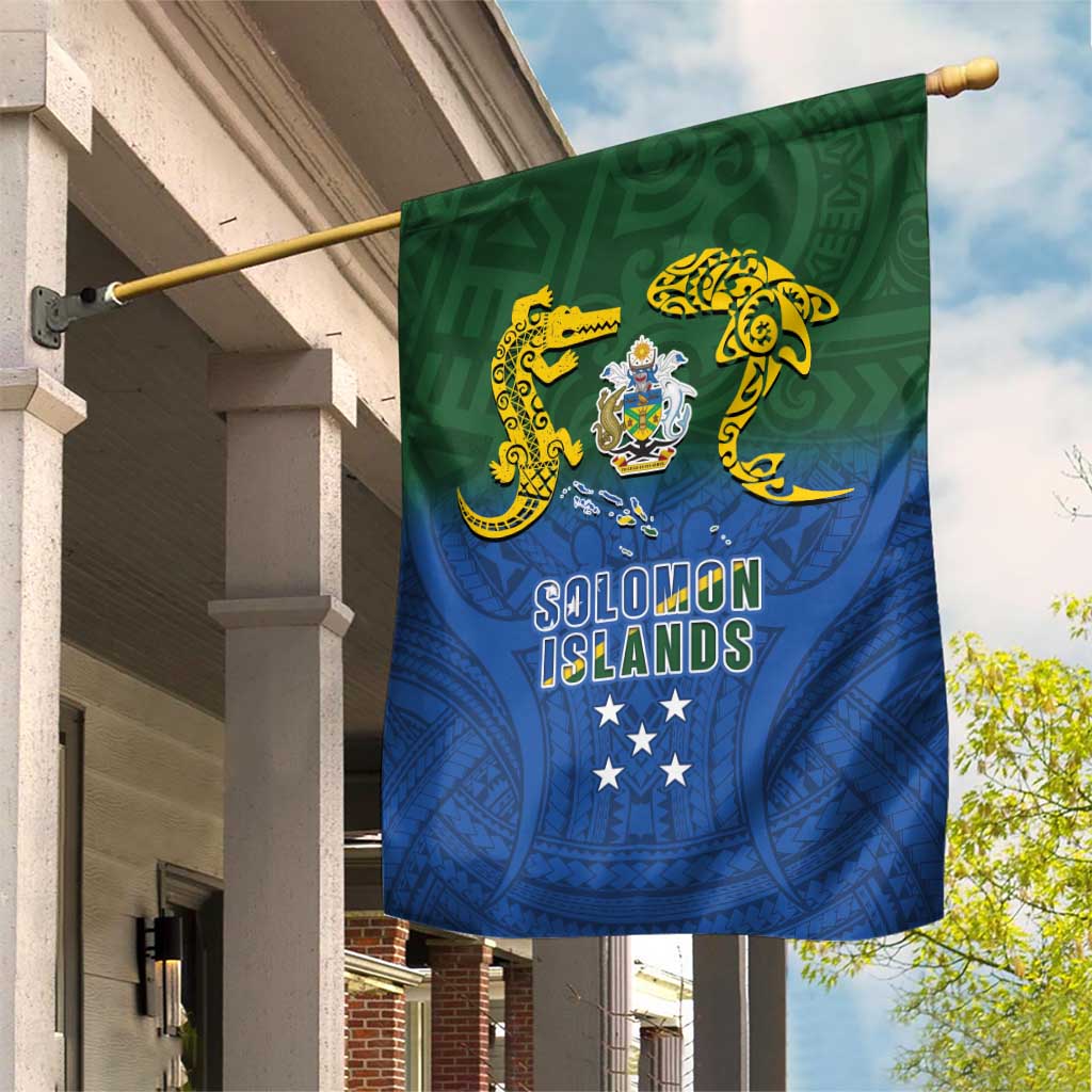 Solomon Islands Garden Flag The Guardians-Tribal Crocodile and Shark Melanesian Tattoo