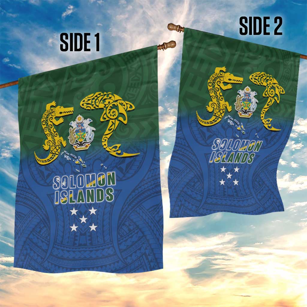 Solomon Islands Garden Flag The Guardians-Tribal Crocodile and Shark Melanesian Tattoo