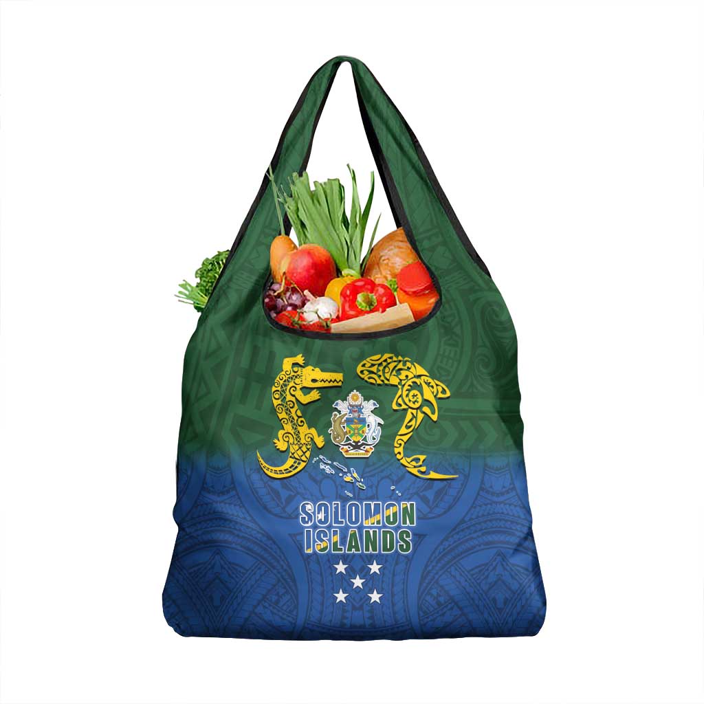 Solomon Islands Grocery Bag The Guardians-Tribal Crocodile and Shark Melanesian Tattoo