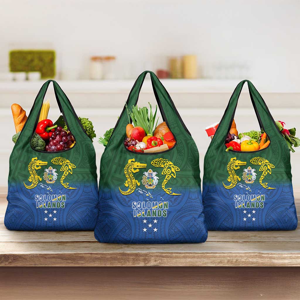Solomon Islands Grocery Bag The Guardians-Tribal Crocodile and Shark Melanesian Tattoo
