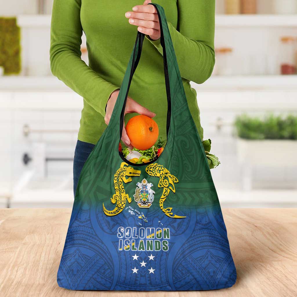 Solomon Islands Grocery Bag The Guardians-Tribal Crocodile and Shark Melanesian Tattoo