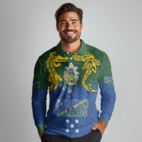 Solomon Islands Long Sleeve Polo Shirt The Guardians-Tribal Crocodile and Shark Melanesian Tattoo