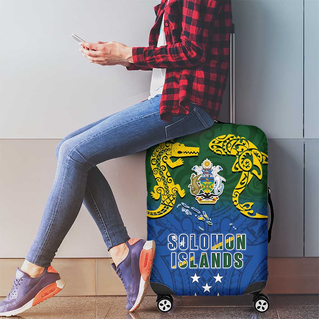 Solomon Islands Luggage Cover The Guardians-Tribal Crocodile and Shark Melanesian Tattoo