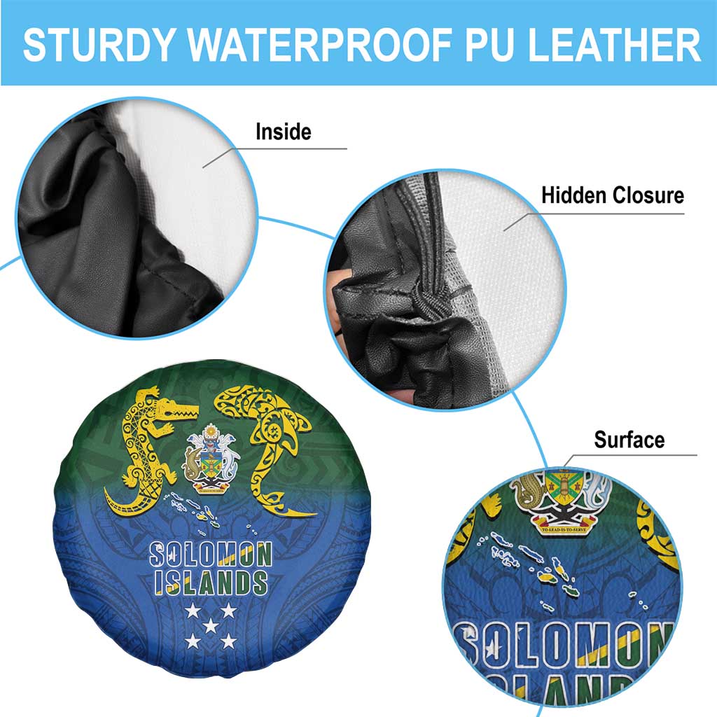 Solomon Islands Spare Tire Cover The Guardians-Tribal Crocodile and Shark Melanesian Tattoo