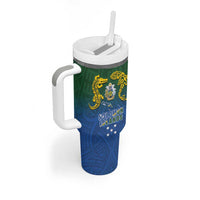 Solomon Islands Tumbler With Handle The Guardians-Tribal Crocodile and Shark Melanesian Tattoo