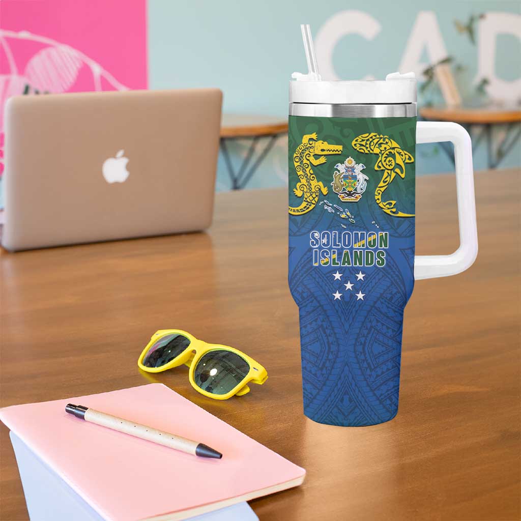 Solomon Islands Tumbler With Handle The Guardians-Tribal Crocodile and Shark Melanesian Tattoo