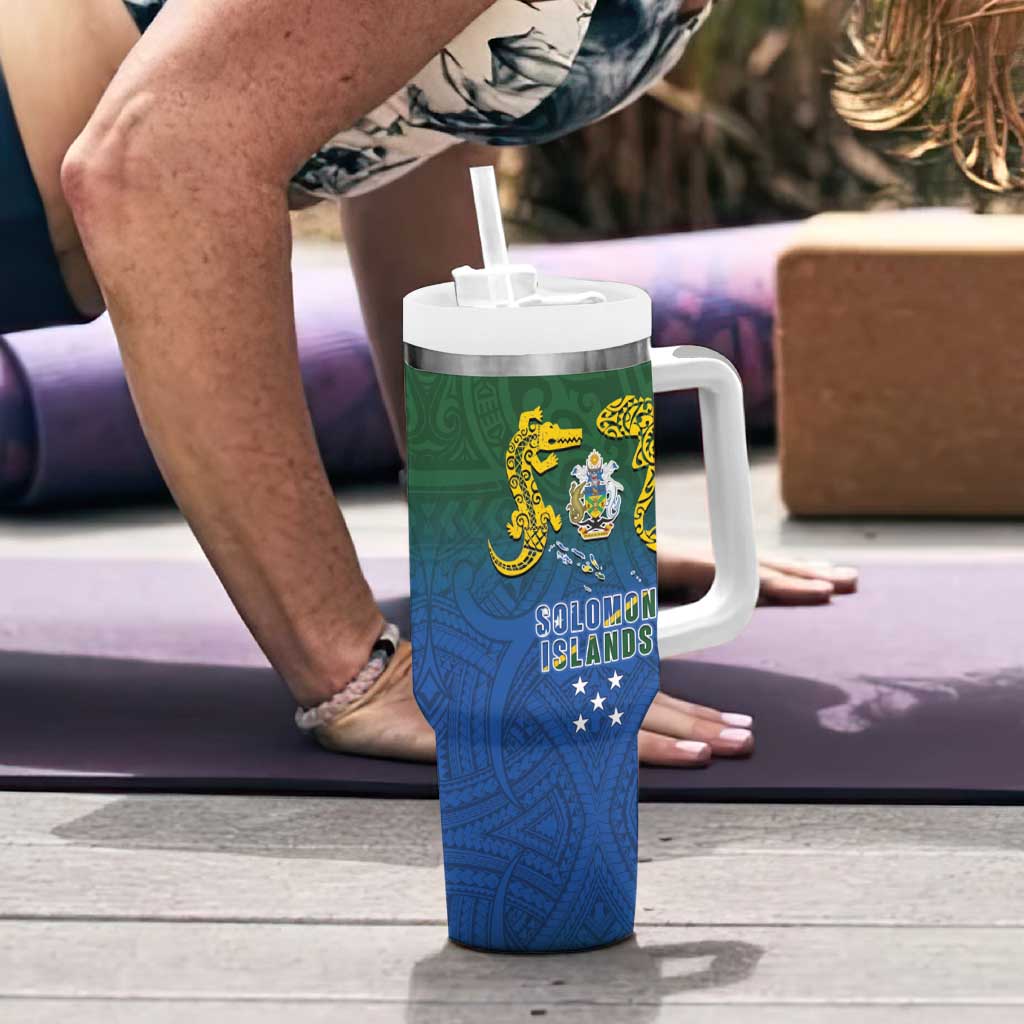 Solomon Islands Tumbler With Handle The Guardians-Tribal Crocodile and Shark Melanesian Tattoo