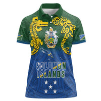 Solomon Islands Women Polo Shirt The Guardians-Tribal Crocodile and Shark Melanesian Tattoo LT03 Female Green - Polynesian Pride