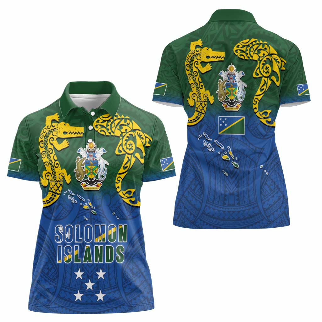 Solomon Islands Women Polo Shirt The Guardians-Tribal Crocodile and Shark Melanesian Tattoo LT03 - Polynesian Pride