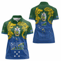 Solomon Islands Women Polo Shirt The Guardians-Tribal Crocodile and Shark Melanesian Tattoo LT03 - Polynesian Pride
