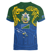 Solomon Islands Women V-Neck T-Shirt The Guardians-Tribal Crocodile and Shark Melanesian Tattoo LT03 - Polynesian Pride