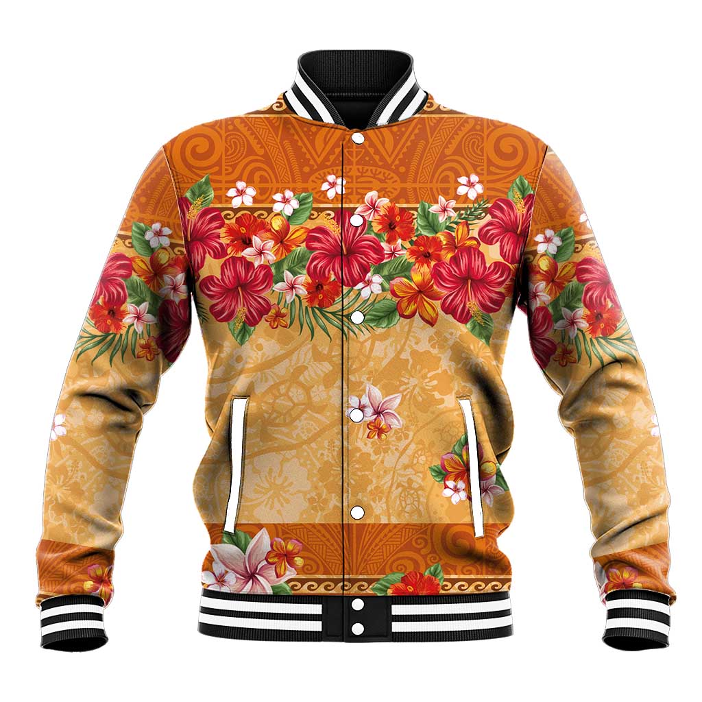 Hawaii Hibiscus Baseball Jacket Turtles and Tribal Motifs Vintage Floral Style