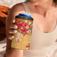 Hawaii Hibiscus 4 in 1 Can Cooler Tumbler Turtles and Tribal Motifs Vintage Floral Style LT03 - Polynesian Pride