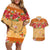 Hawaii Hibiscus Couples Matching Off Shoulder Short Dress and Hawaiian Shirt Turtles and Tribal Motifs Vintage Floral Style