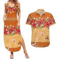 Hawaii Hibiscus Couples Matching Summer Maxi Dress and Hawaiian Shirt Turtles and Tribal Motifs Vintage Floral Style LT03 Yellow - Polynesian Pride