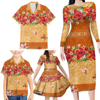 Hawaii Hibiscus Family Matching Long Sleeve Bodycon Dress and Hawaiian Shirt Turtles and Tribal Motifs Vintage Floral Style LT03 - Polynesian Pride