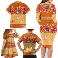 Hawaii Hibiscus Family Matching Long Sleeve Bodycon Dress and Hawaiian Shirt Turtles and Tribal Motifs Vintage Floral Style LT03 - Polynesian Pride