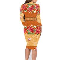Hawaii Hibiscus Family Matching Long Sleeve Bodycon Dress and Hawaiian Shirt Turtles and Tribal Motifs Vintage Floral Style LT03 - Polynesian Pride