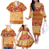 Hawaii Hibiscus Family Matching Off The Shoulder Long Sleeve Dress and Hawaiian Shirt Turtles and Tribal Motifs Vintage Floral Style LT03 - Polynesian Pride