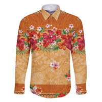 Hawaii Hibiscus Family Matching Off Shoulder Maxi Dress and Hawaiian Shirt Turtles and Tribal Motifs Vintage Floral Style LT03 Dad's Shirt - Long Sleeve Yellow - Polynesian Pride