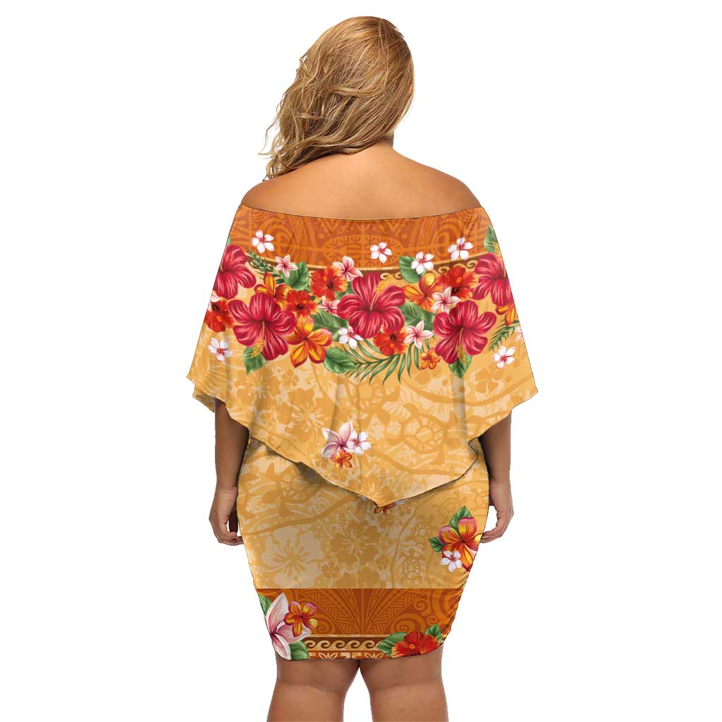 Hawaii Hibiscus Family Matching Off Shoulder Short Dress and Hawaiian Shirt Turtles and Tribal Motifs Vintage Floral Style LT03 - Polynesian Pride