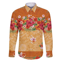 Hawaii Hibiscus Family Matching Puletasi and Hawaiian Shirt Turtles and Tribal Motifs Vintage Floral Style LT03 Dad's Shirt - Long Sleeve Yellow - Polynesian Pride