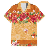 Hawaii Hibiscus Family Matching Summer Maxi Dress and Hawaiian Shirt Turtles and Tribal Motifs Vintage Floral Style LT03 Dad's Shirt - Short Sleeve Yellow - Polynesian Pride