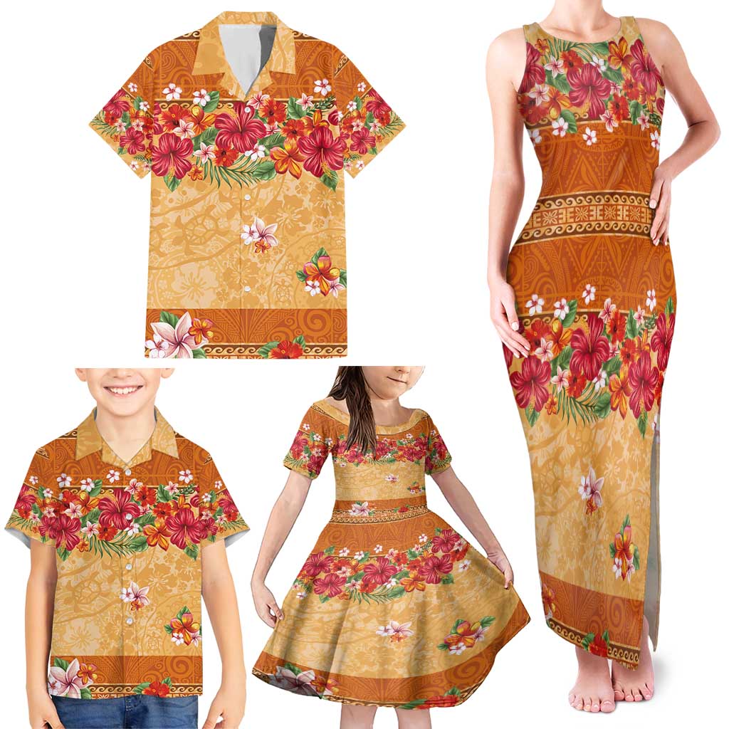 Hawaii Hibiscus Family Matching Tank Maxi Dress and Hawaiian Shirt Turtles and Tribal Motifs Vintage Floral Style LT03 - Polynesian Pride
