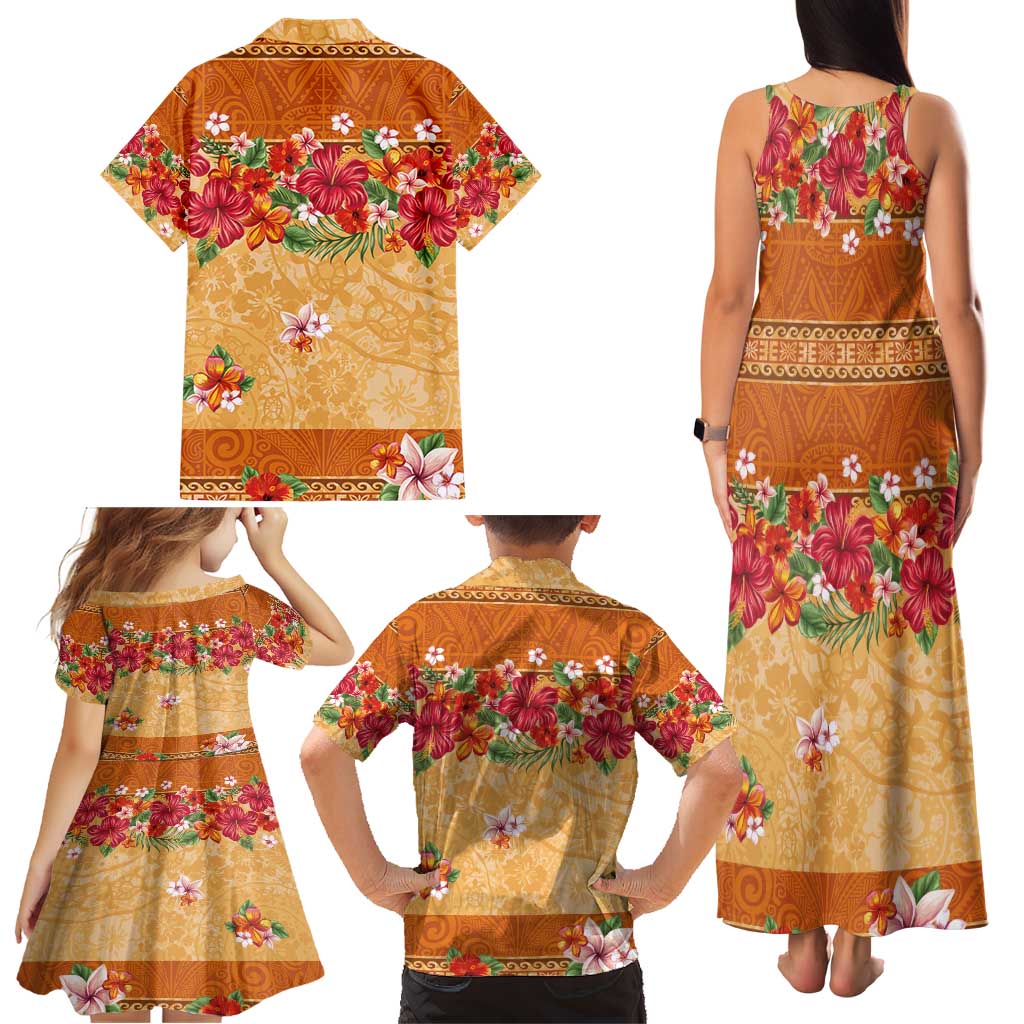 Hawaii Hibiscus Family Matching Tank Maxi Dress and Hawaiian Shirt Turtles and Tribal Motifs Vintage Floral Style LT03 - Polynesian Pride