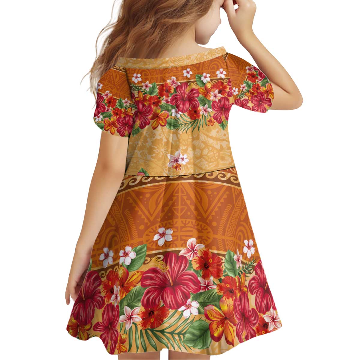 Hawaii Hibiscus Kid Short Sleeve Dress Turtles and Tribal Motifs Vintage Floral Style