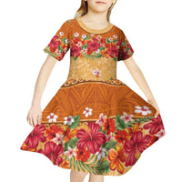 Hawaii Hibiscus Kid Short Sleeve Dress Turtles and Tribal Motifs Vintage Floral Style