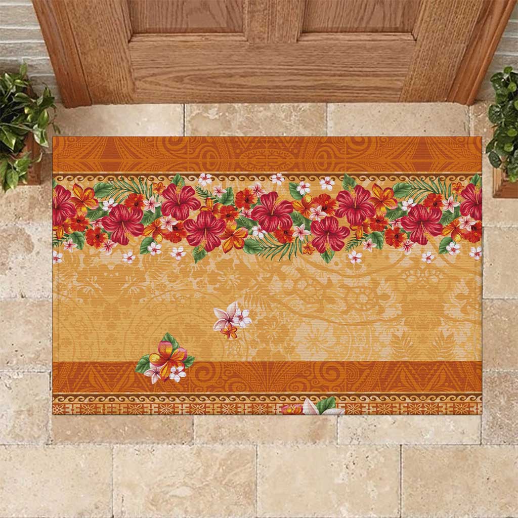 Hawaii Hibiscus Rubber Doormat Turtles and Tribal Motifs Vintage Floral Style