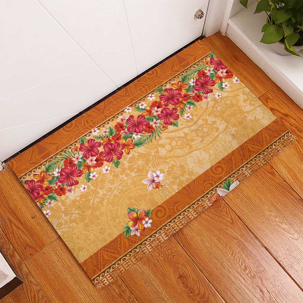 Hawaii Hibiscus Rubber Doormat Turtles and Tribal Motifs Vintage Floral Style