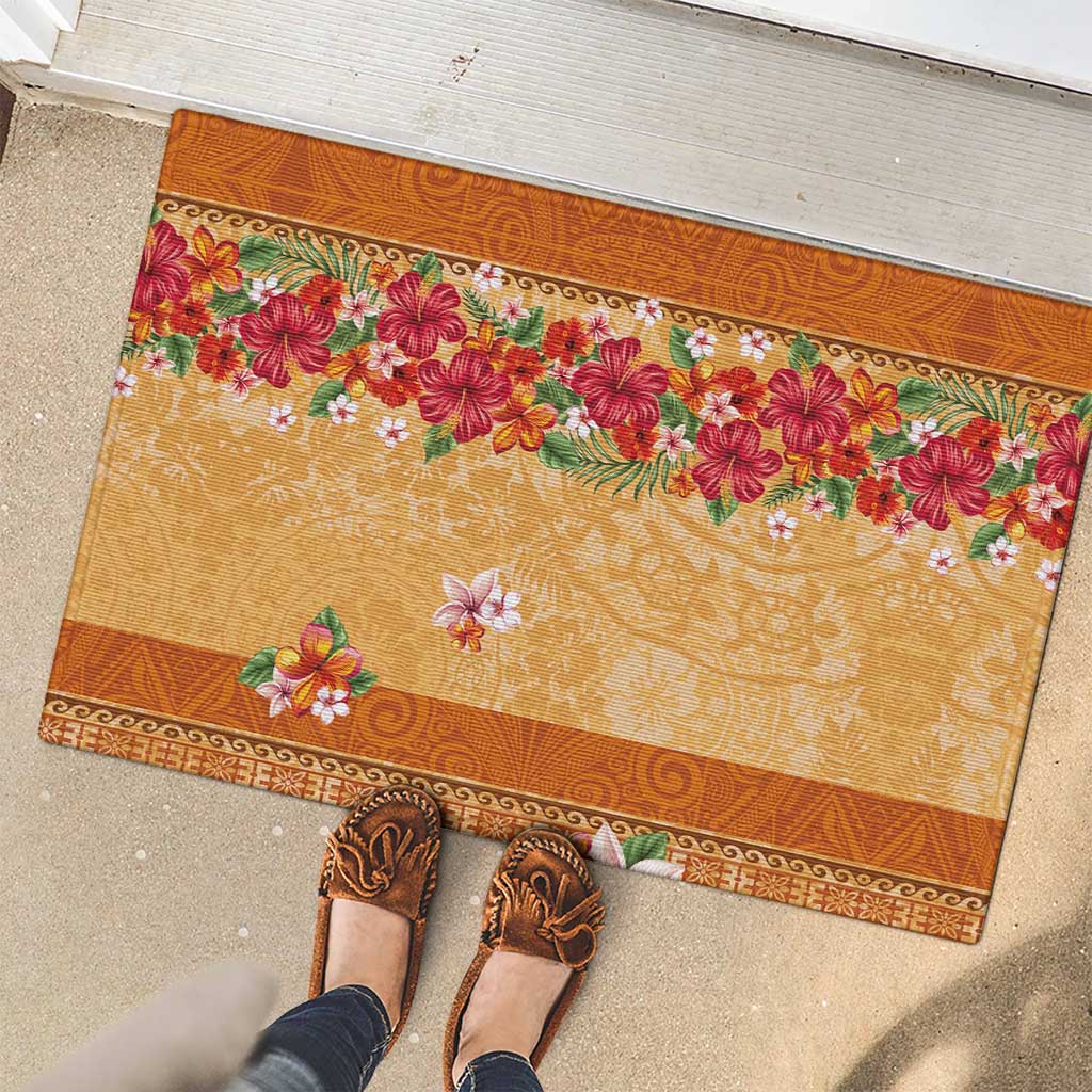 Hawaii Hibiscus Rubber Doormat Turtles and Tribal Motifs Vintage Floral Style