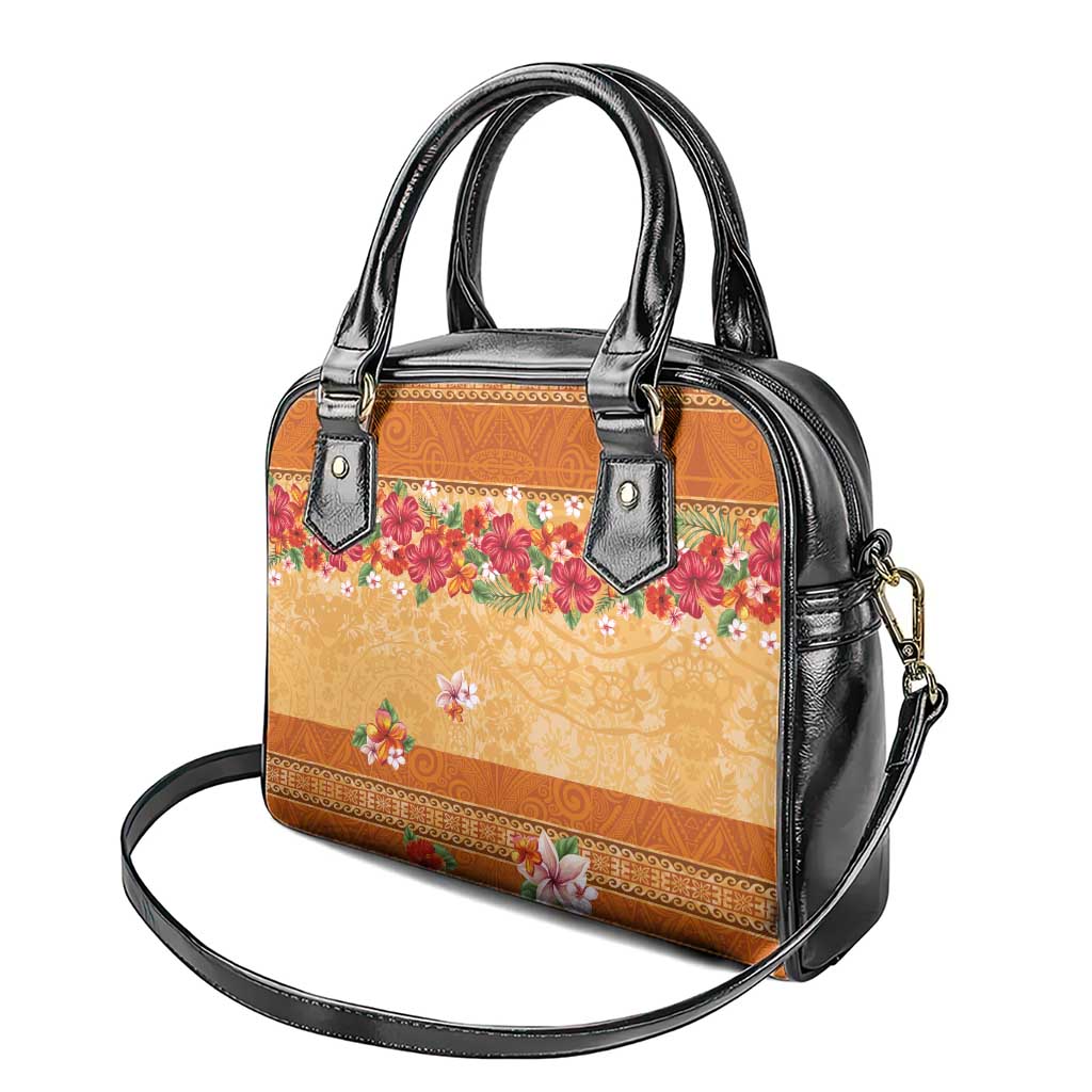 Hawaii Hibiscus Shoulder Handbag Turtles and Tribal Motifs Vintage Floral Style