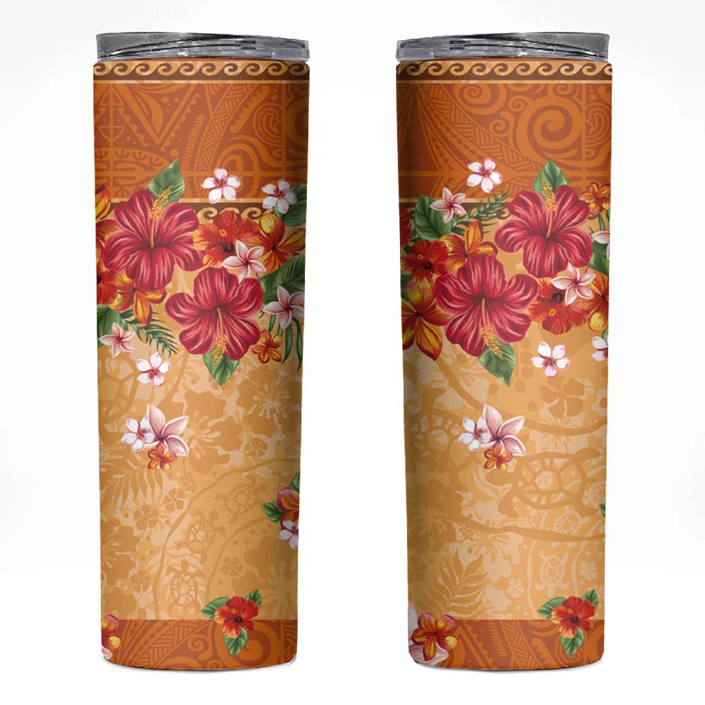 Hawaii Hibiscus Skinny Tumbler Turtles and Tribal Motifs Vintage Floral Style LT03 Yellow - Polynesian Pride