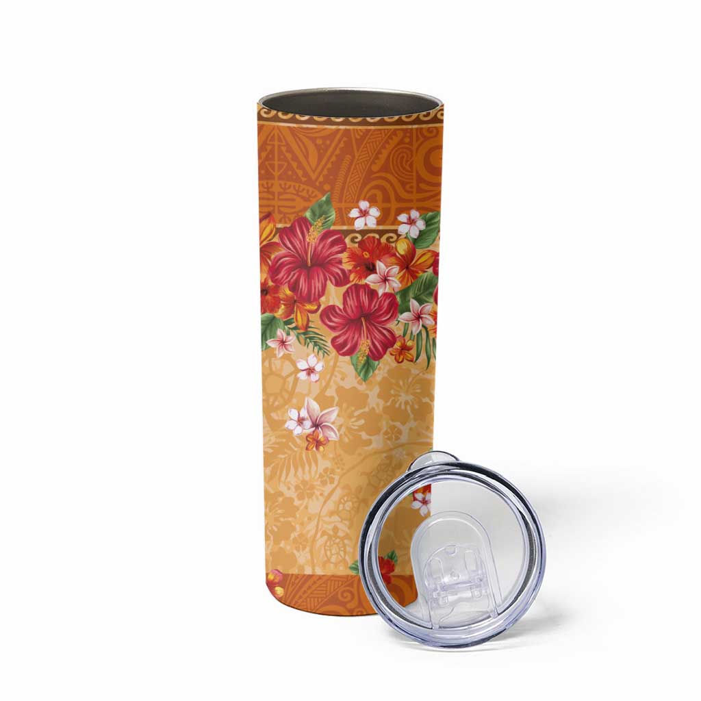 Hawaii Hibiscus Skinny Tumbler Turtles and Tribal Motifs Vintage Floral Style LT03 - Polynesian Pride