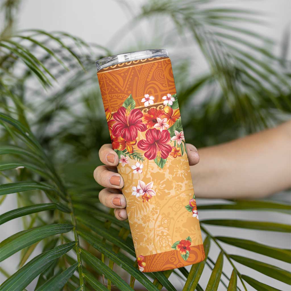 Hawaii Hibiscus Skinny Tumbler Turtles and Tribal Motifs Vintage Floral Style LT03 - Polynesian Pride